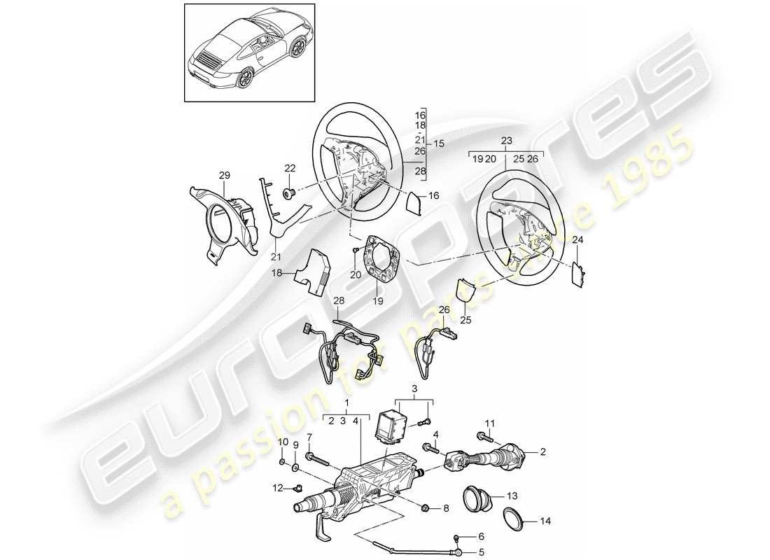 porsche 997 gen. 2 (2009) steering protective pipe part diagram