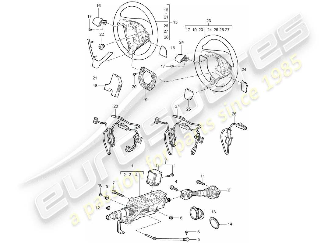 porsche 997 t/gt2 (2007) steering protective pipe part diagram