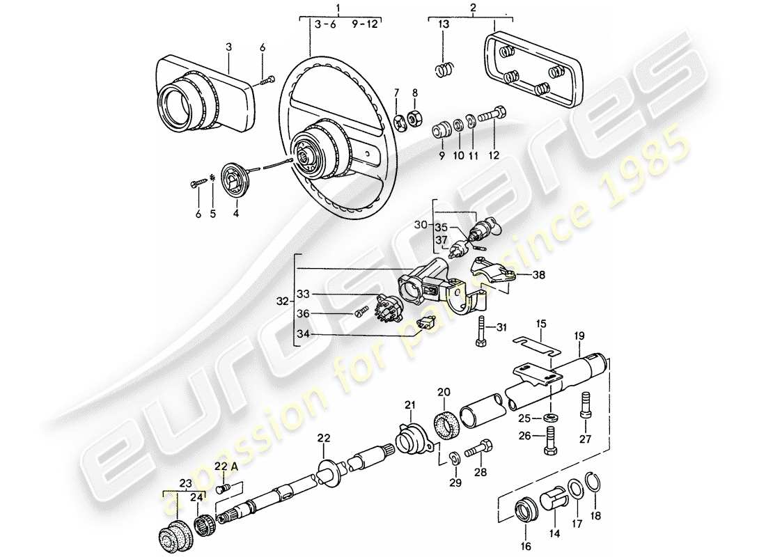 porsche 944 (1987) steering wheels - steering column part diagram