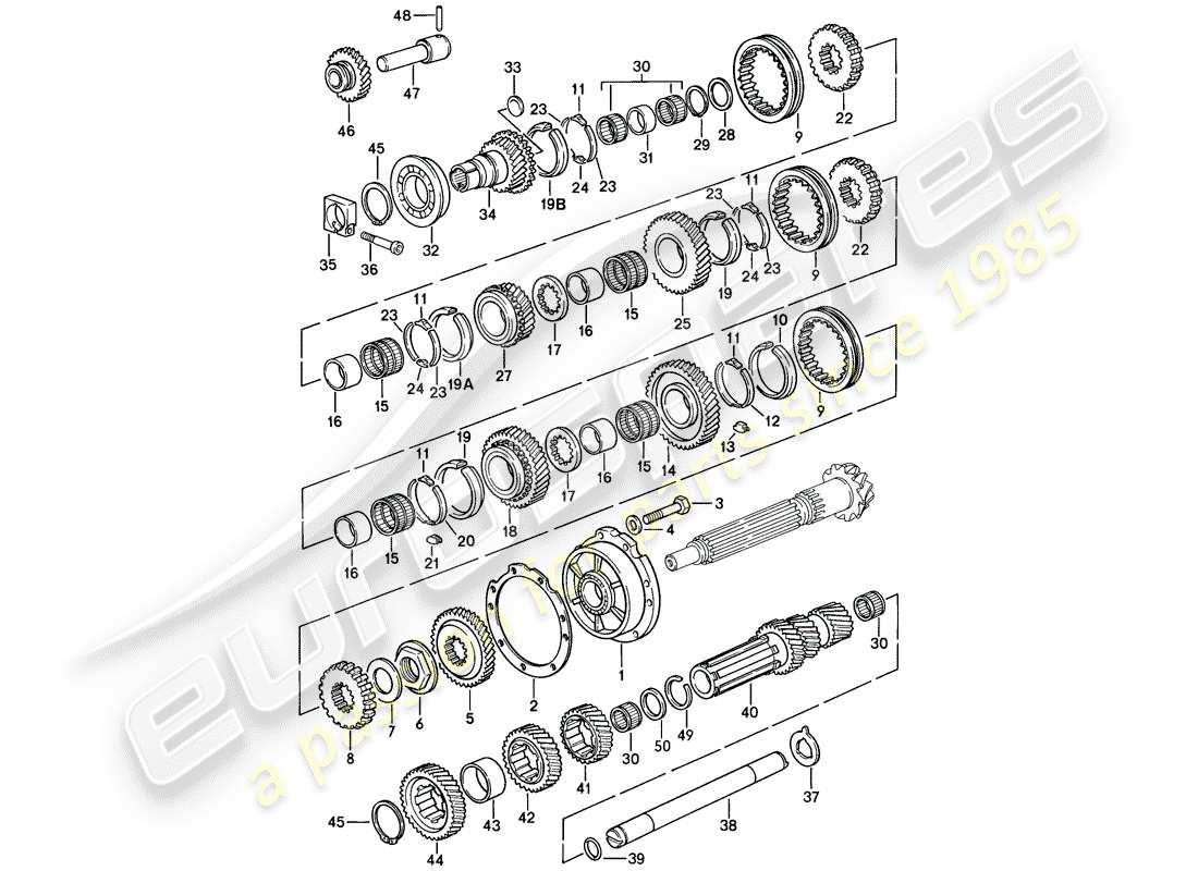 porsche 928 (1984) gears and shafts - manual gearbox - d >> - mj 1984 part diagram