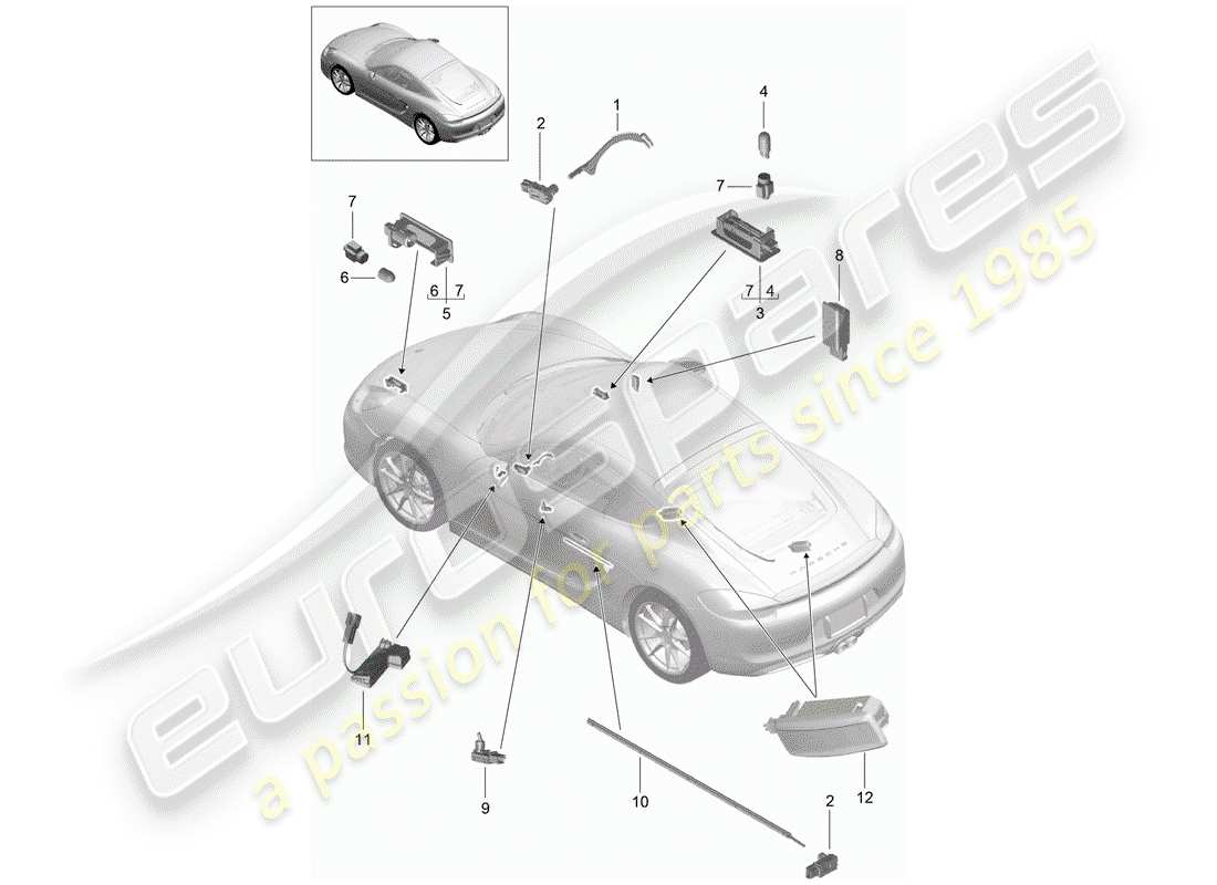 porsche cayman 981 (2016) interior lights part diagram