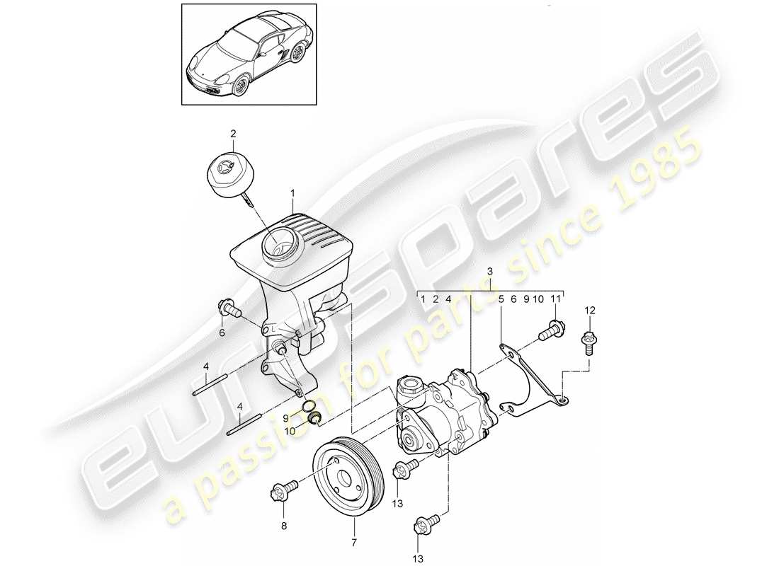 porsche cayman 987 (2011) power steering part diagram