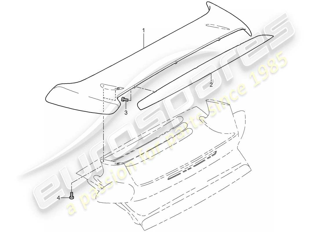 porsche 997 t/gt2 (2007) rear spoiler part diagram