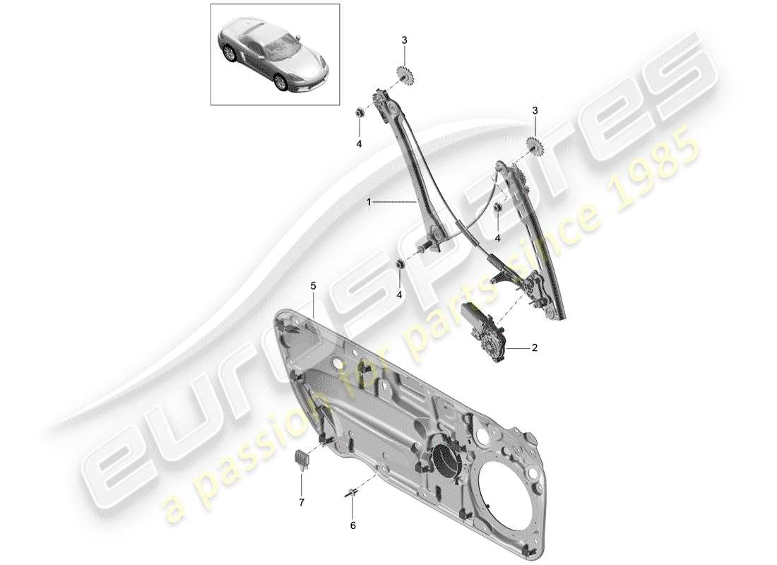 porsche 718 boxster (2018) window regulator part diagram