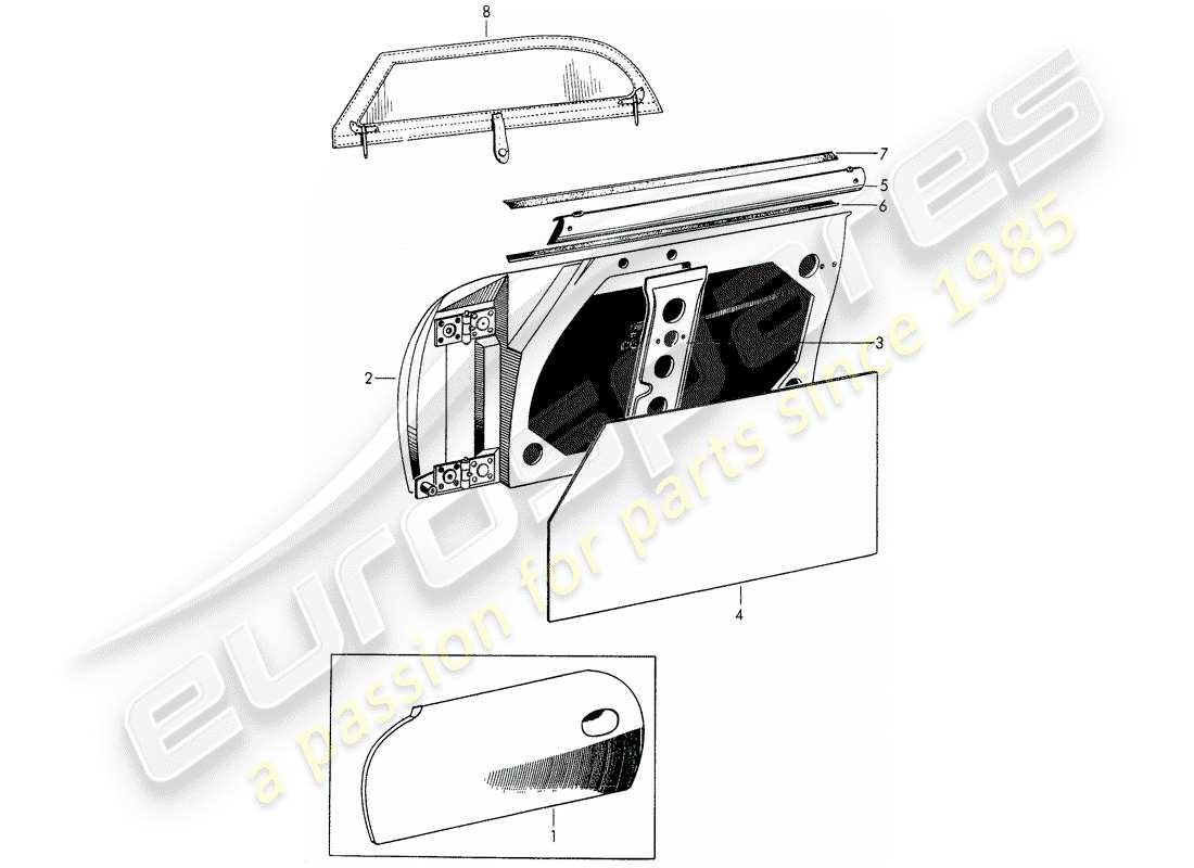 porsche 356/356a (1957) door - with: - accessories part diagram