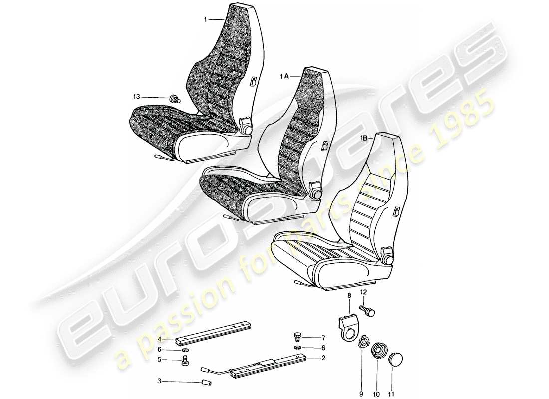 porsche 924 (1982) sports seat - complete part diagram