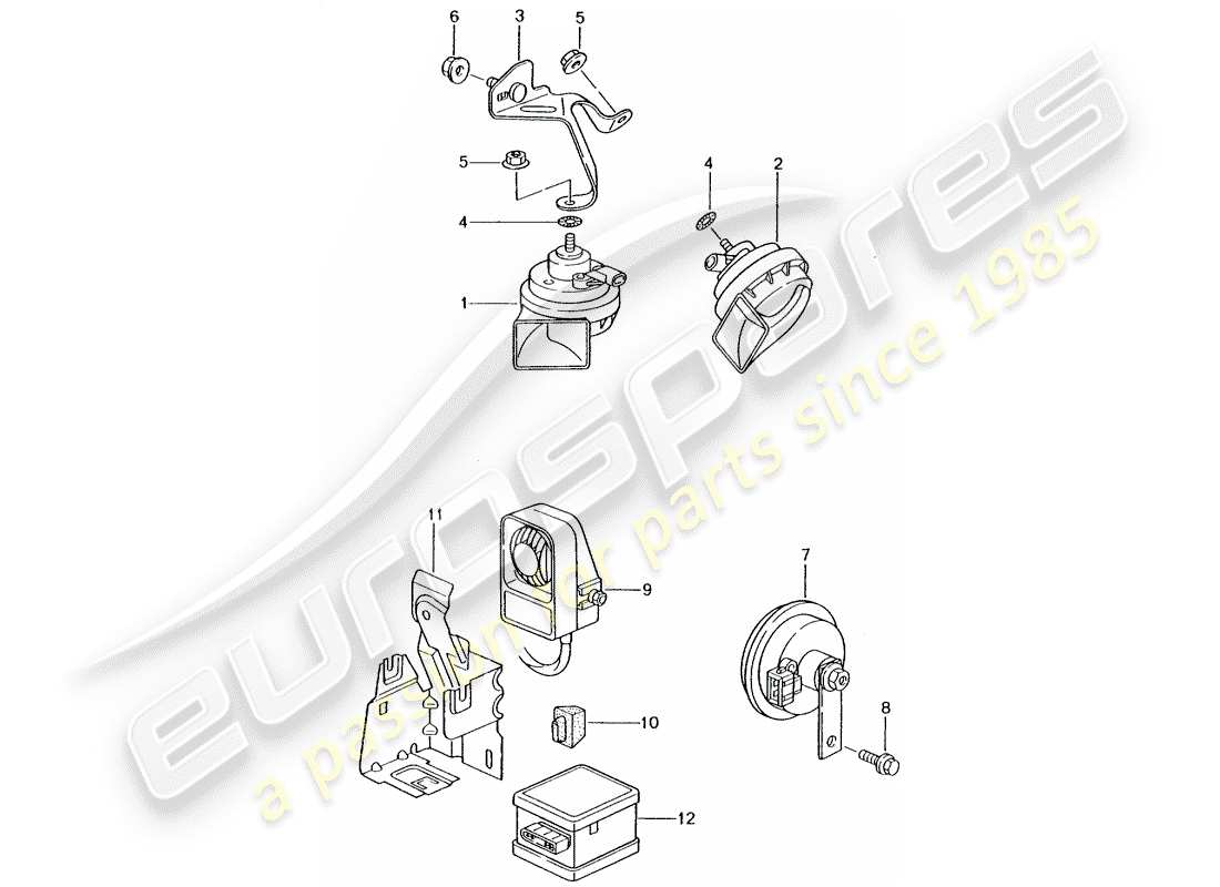 porsche 996 t/gt2 (2004) fanfare horn - horn - alarm system part diagram