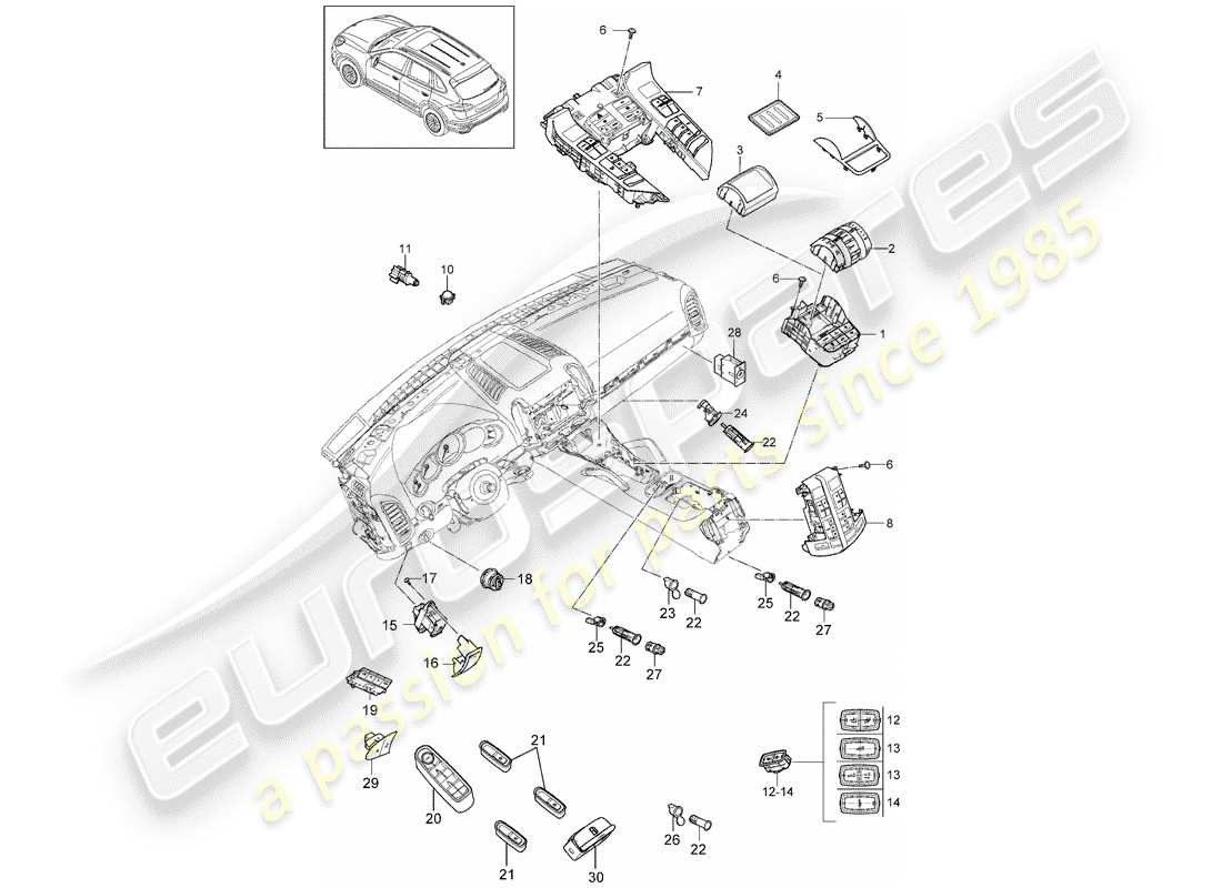 porsche cayenne e2 (2014) switch part diagram