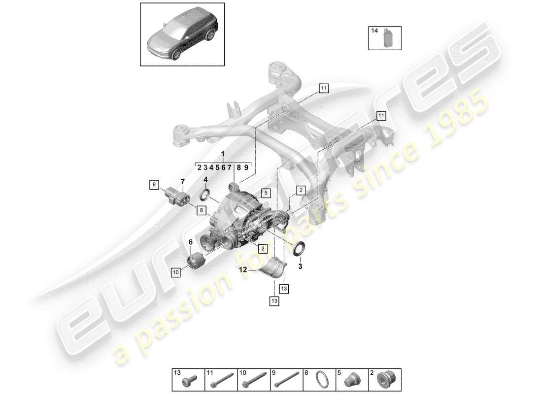 porsche cayenne e3 (2019) rear axle differential part diagram