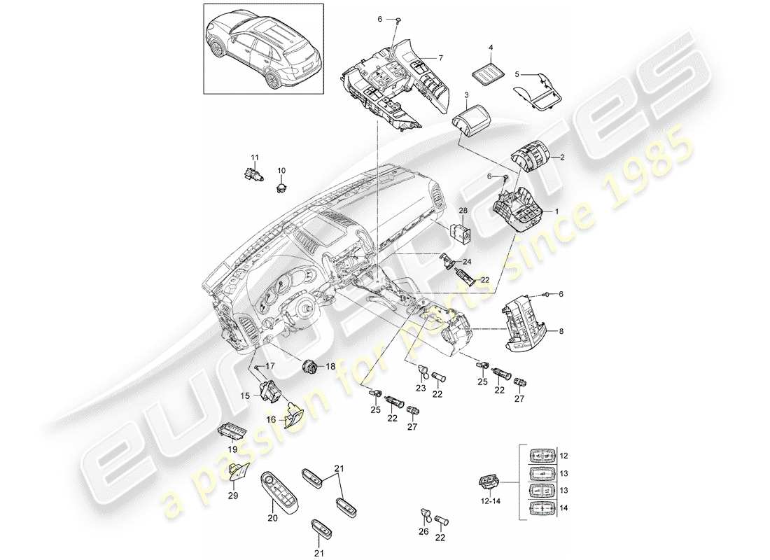 porsche cayenne e2 (2014) switch part diagram