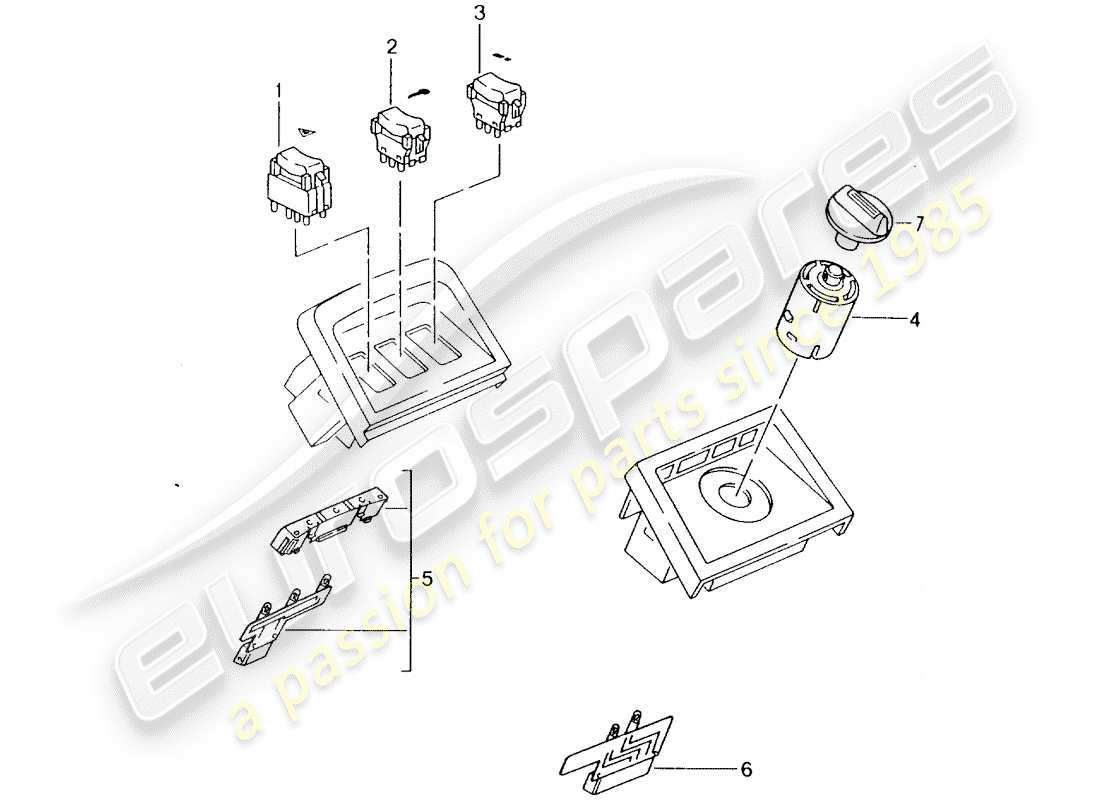 porsche 964 (1992) switch - center console part diagram