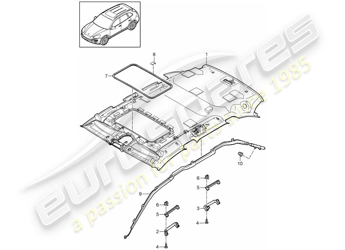 porsche cayenne e2 (2014) roof trim panel part diagram