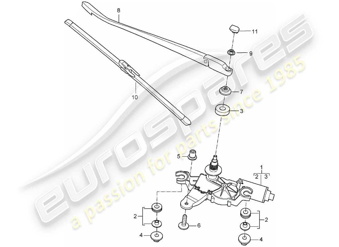 porsche 997 (2008) rear window wiper part diagram