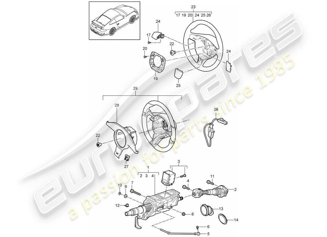 porsche 997 gt3 (2008) steering protective pipe part diagram