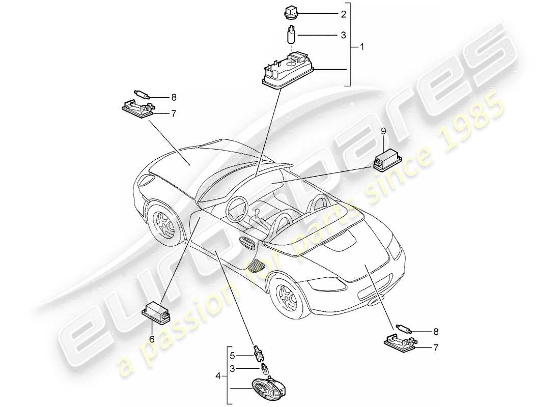 porsche boxster 987 (2007) interior lights part diagram