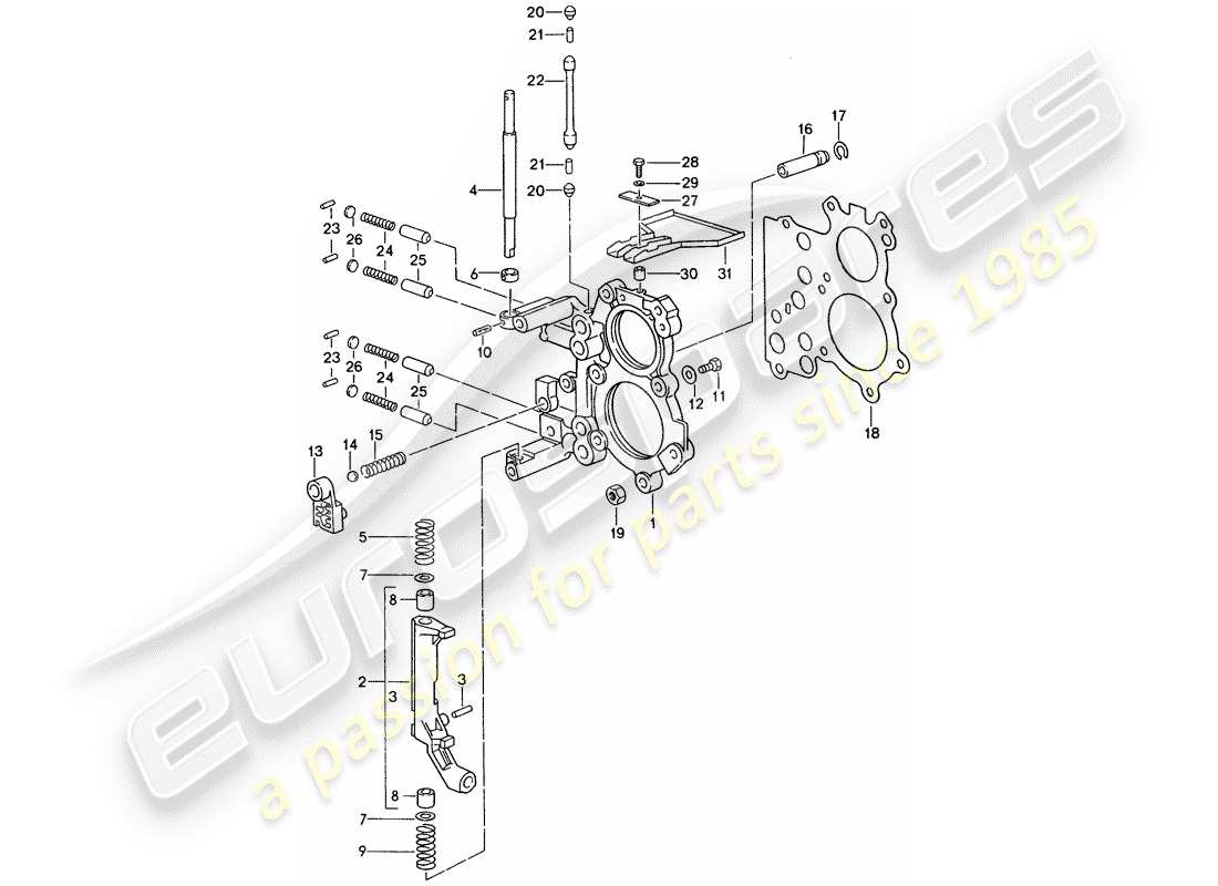 porsche 993 (1997) tensioning plate - shift control lock device part diagram