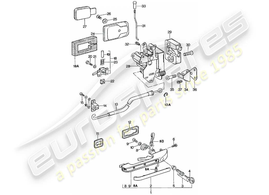 porsche 924 (1982) door handle - door latch part diagram