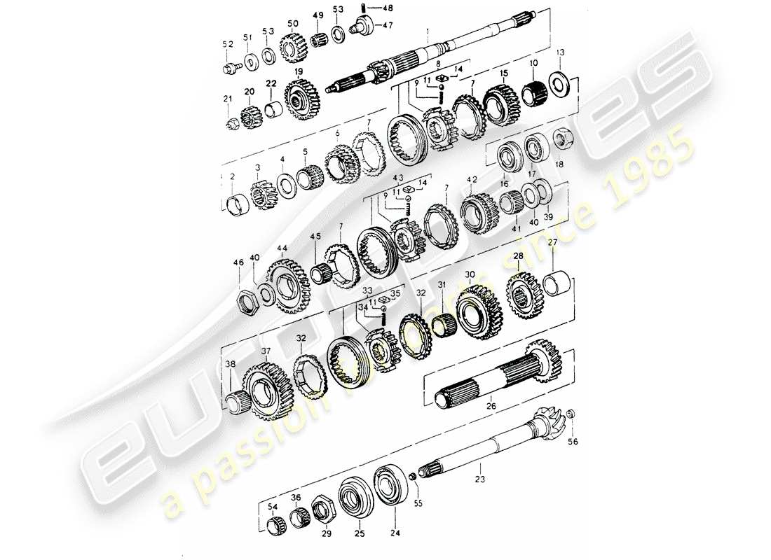 porsche 964 (1993) gears and shafts part diagram