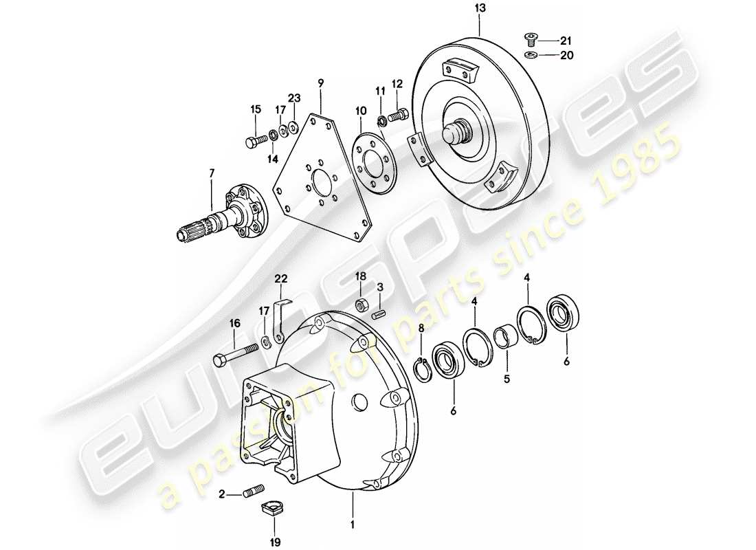 porsche 928 (1981) torque converter - converter housing - automatic transmission part diagram