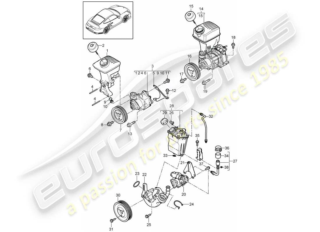 porsche 911 t/gt2rs (2013) power steering part diagram