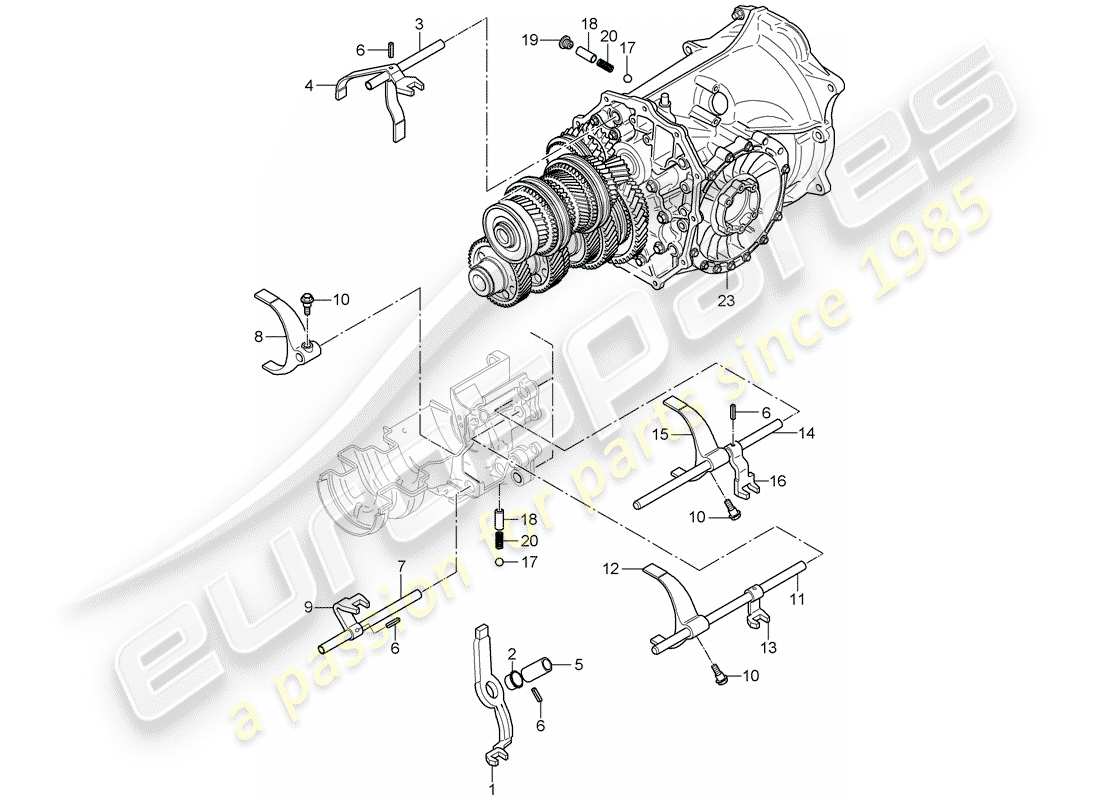 porsche 997 (2005) selector shaft part diagram