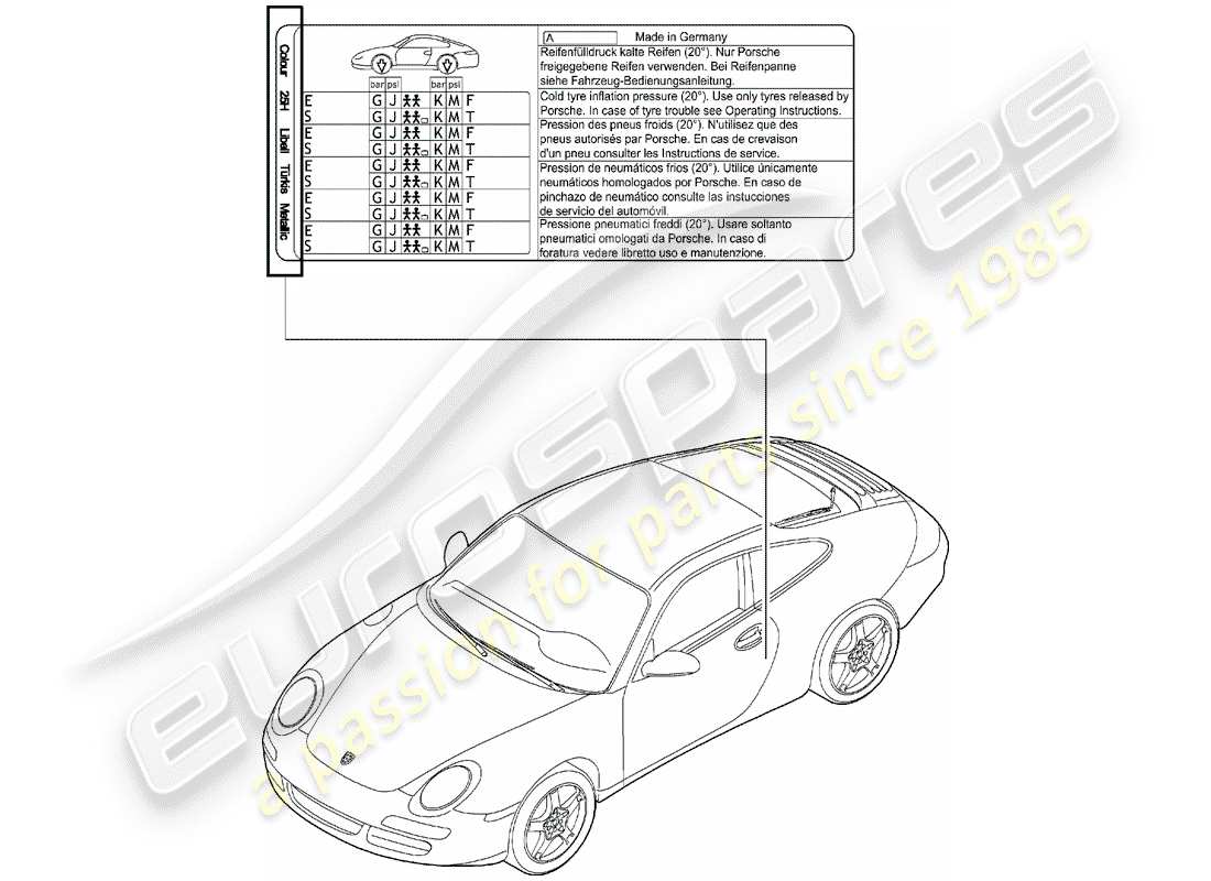 porsche 997 (2008) paint touch-up stick part diagram