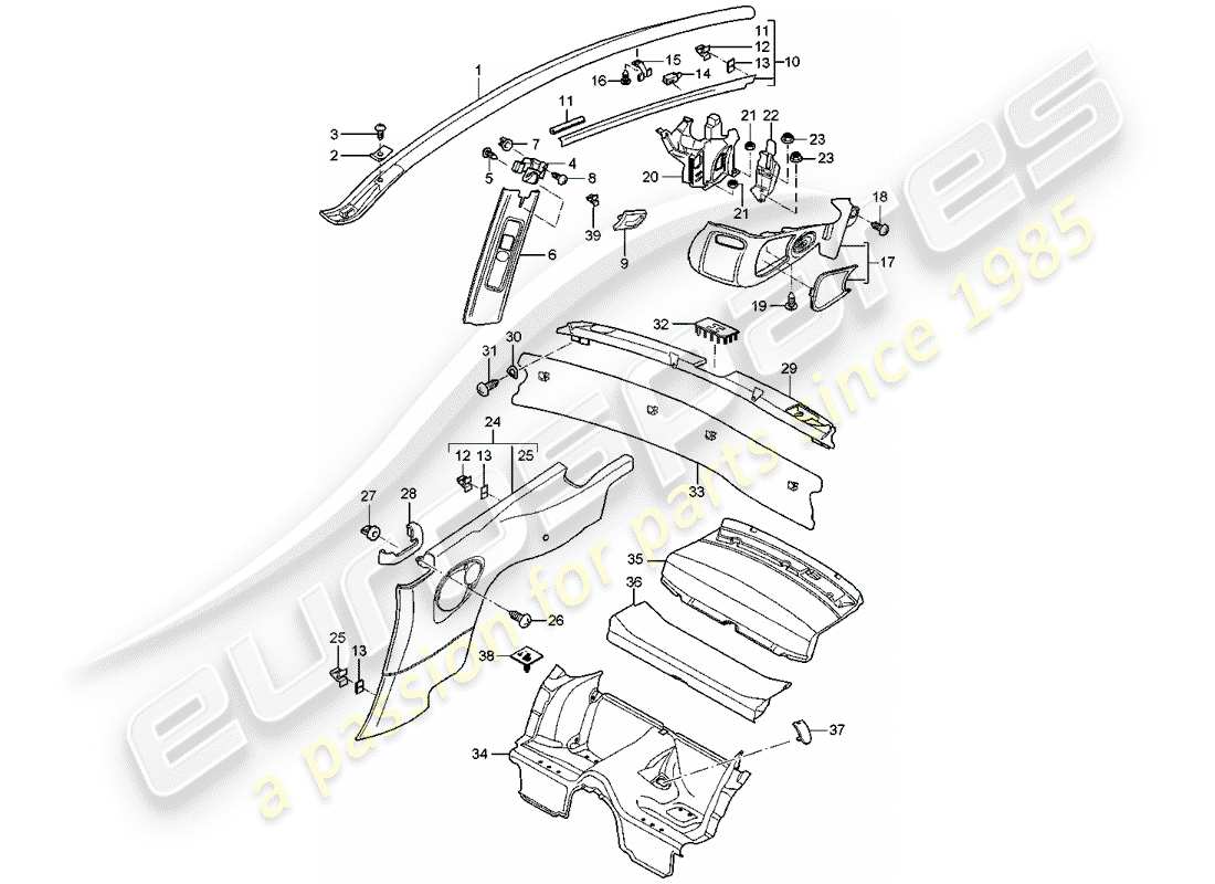 porsche 997 (2008) trims part diagram