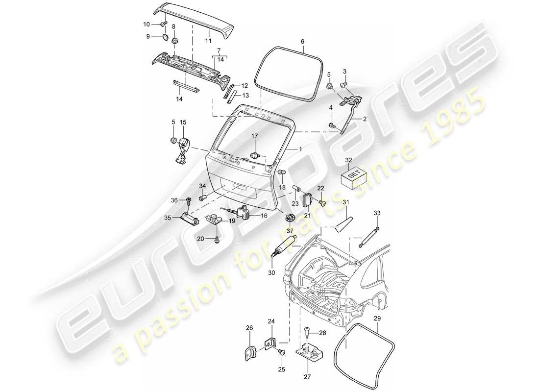 porsche cayenne (2004) rear trunk lid part diagram