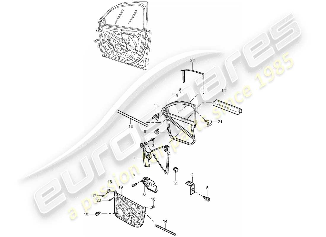 porsche cayenne (2004) window regulator part diagram