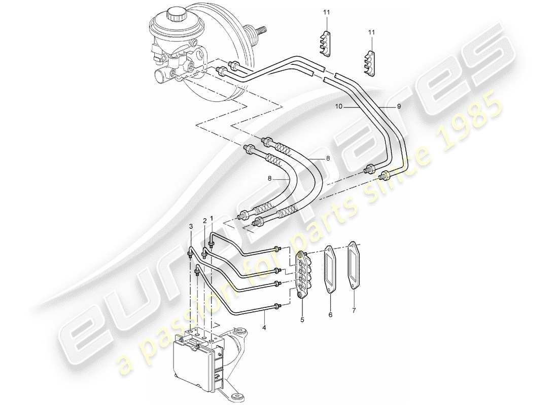 porsche 997 (2008) brake lines part diagram