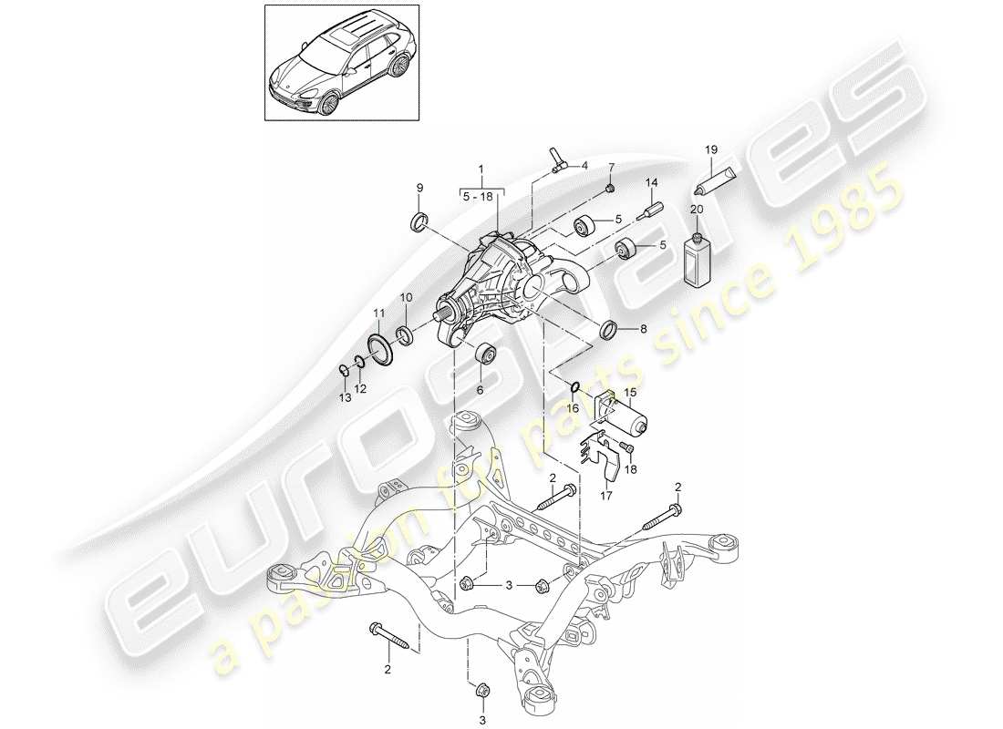 porsche cayenne e2 (2014) rear axle differential part diagram