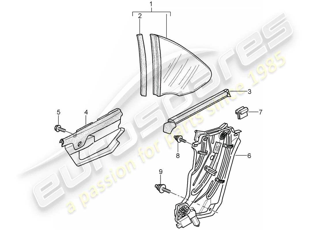 porsche 997 (2008) side window part diagram