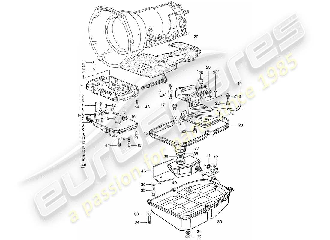 porsche 928 (1991) automatic transmission - shift-valve body part diagram