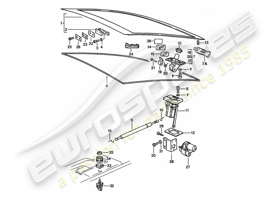 porsche 928 (1991) rear trunk lid - installation parts part diagram