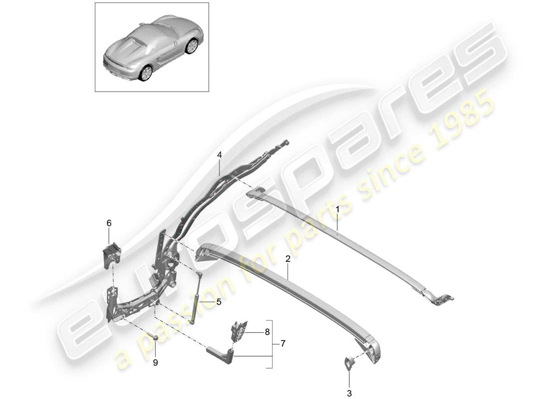 porsche boxster spyder (2016) top frame part diagram