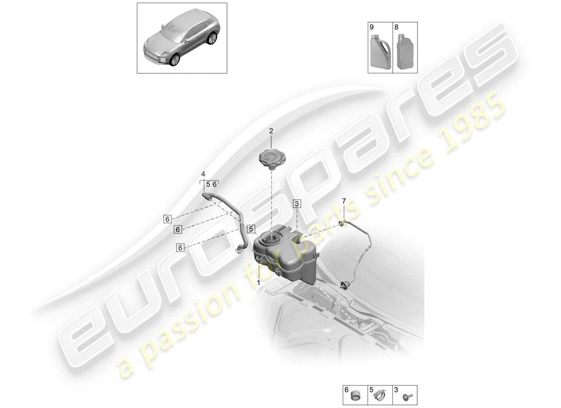 porsche macan (2019) coolant expansion tank part diagram