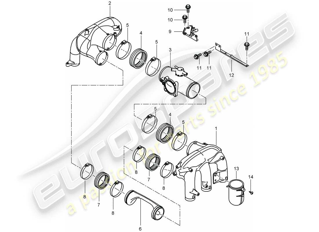 porsche 996 t/gt2 (2002) intake air distributor part diagram