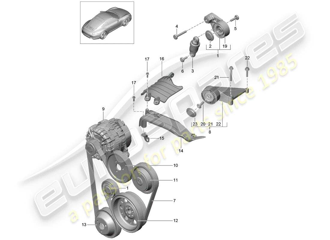 porsche 991 (2015) belt tensioner part diagram