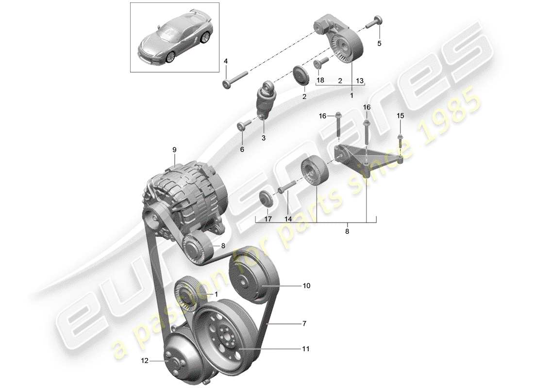 porsche cayman gt4 (2016) belt tensioner part diagram