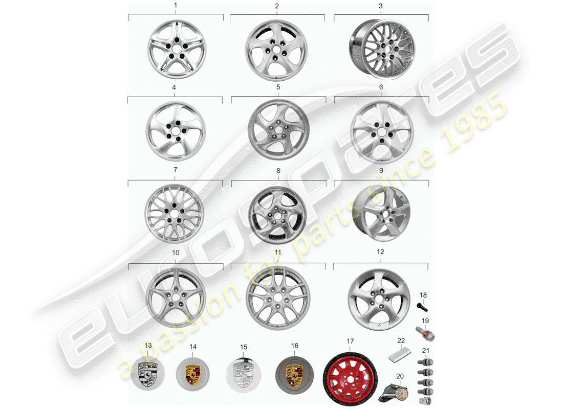 porsche boxster 986 (2003) alloy wheel part diagram