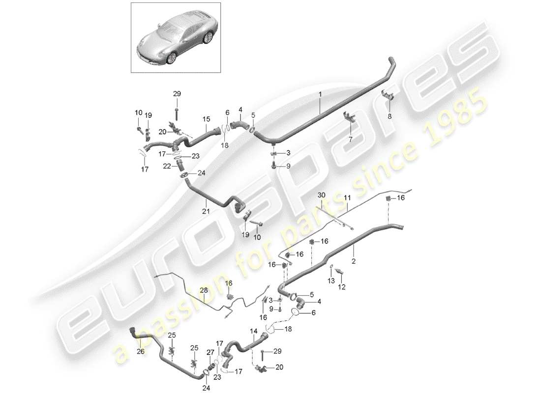 porsche 991 gen. 2 (2018) water cooling part diagram