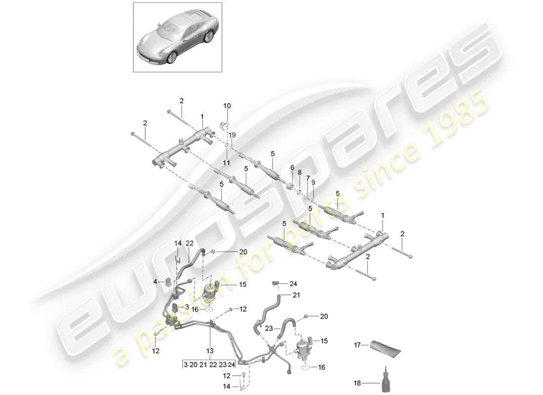 porsche 991 gen. 2 (2018) fuel collection pipe part diagram