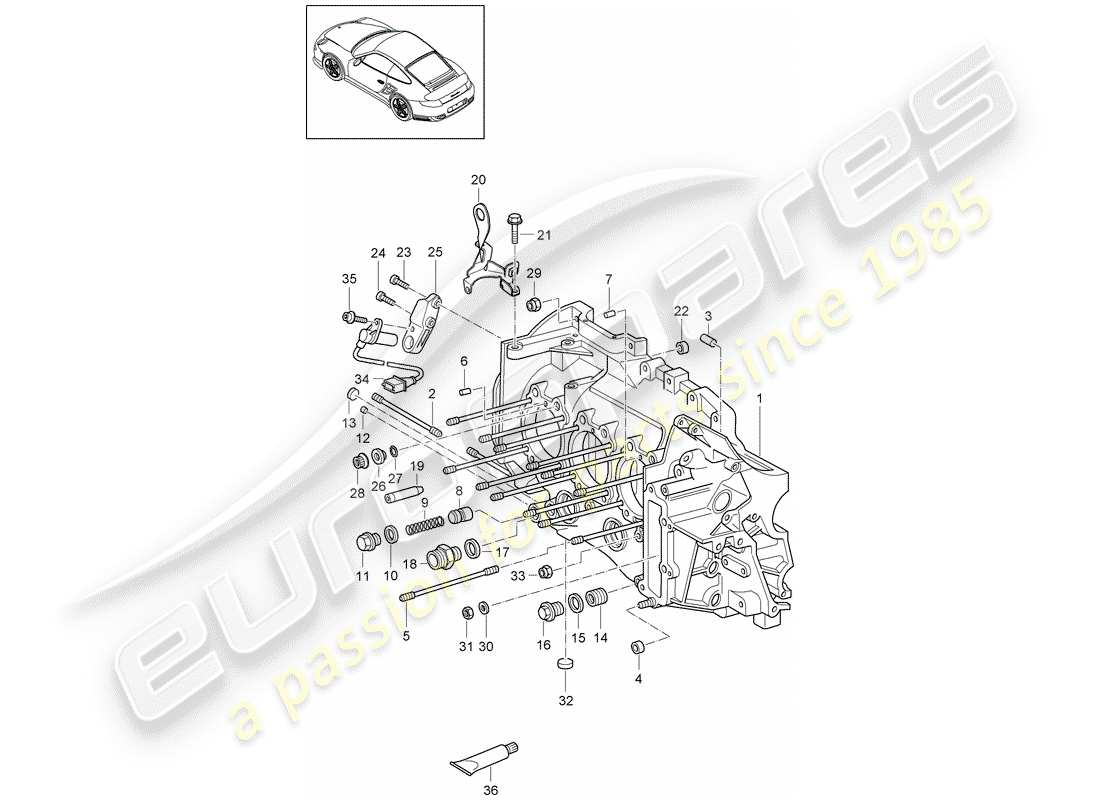 porsche 911 t/gt2rs (2011) crankcase part diagram