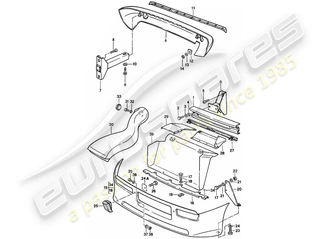 porsche 924 (1983) bumper - spoiler - air duct part diagram