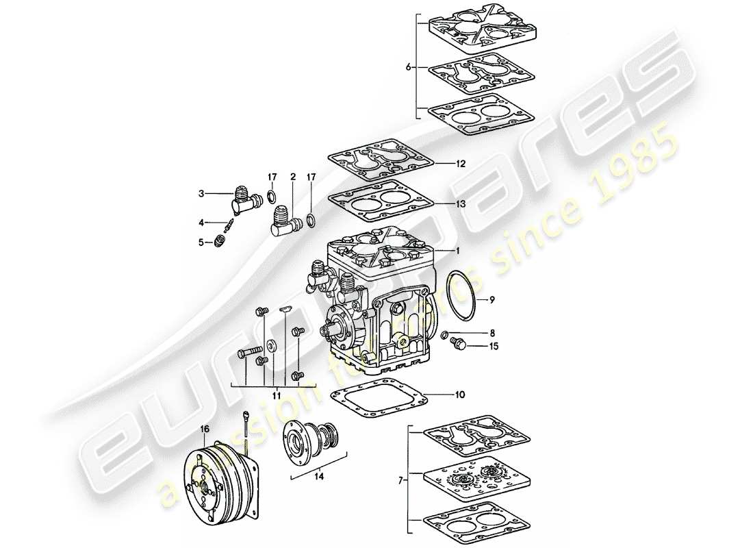 porsche 911 (1982) supplier - york - compressor part diagram