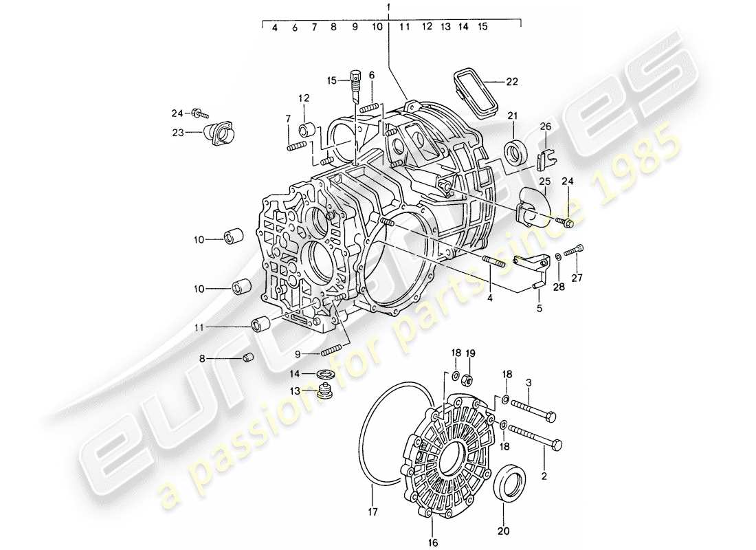 porsche 993 (1998) replacement transmission - ready for installation - transmission case part diagram