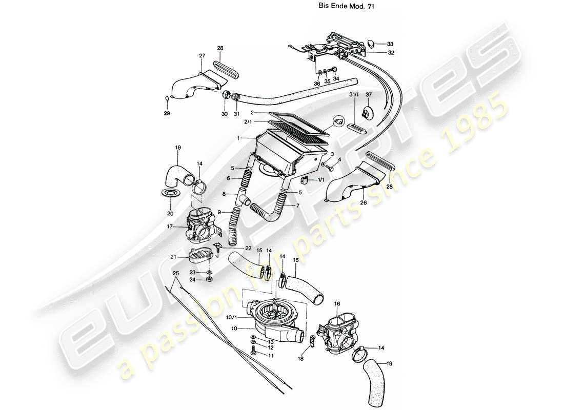 porsche 914 (1974) ventilation - heater part diagram