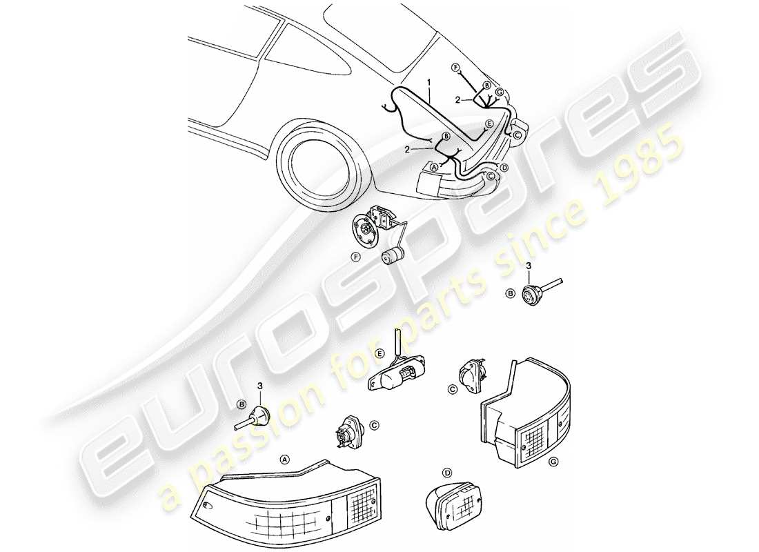 porsche 911 (1982) wiring harnesses - rear end part diagram