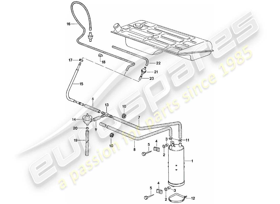 porsche 924 (1983) evaporative emission canister part diagram