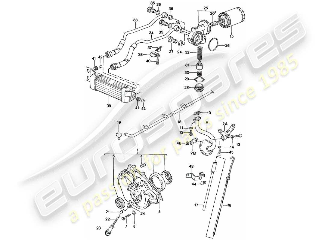 porsche 924 (1981) engine lubrication - engine oil cooler part diagram